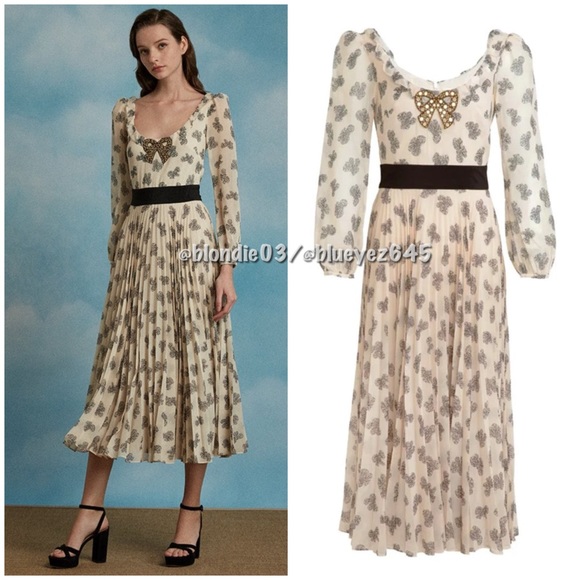 Saloni Denise Dress In Cream Bows With Embroidered Details UK6/US2 - Picture 2 of 6
